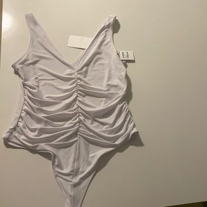 Leith Ruched V-Neck Sleeveless Thong Bodysuit N w/o Tags